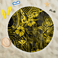 Hawaii King Kamehameha Beach Blanket Polynesian Pattern Yellow Version - Wonder Print Shop