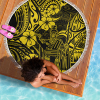 Hawaii King Kamehameha Beach Blanket Polynesian Pattern Yellow Version - Wonder Print Shop