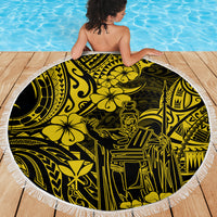 Hawaii King Kamehameha Beach Blanket Polynesian Pattern Yellow Version - Wonder Print Shop