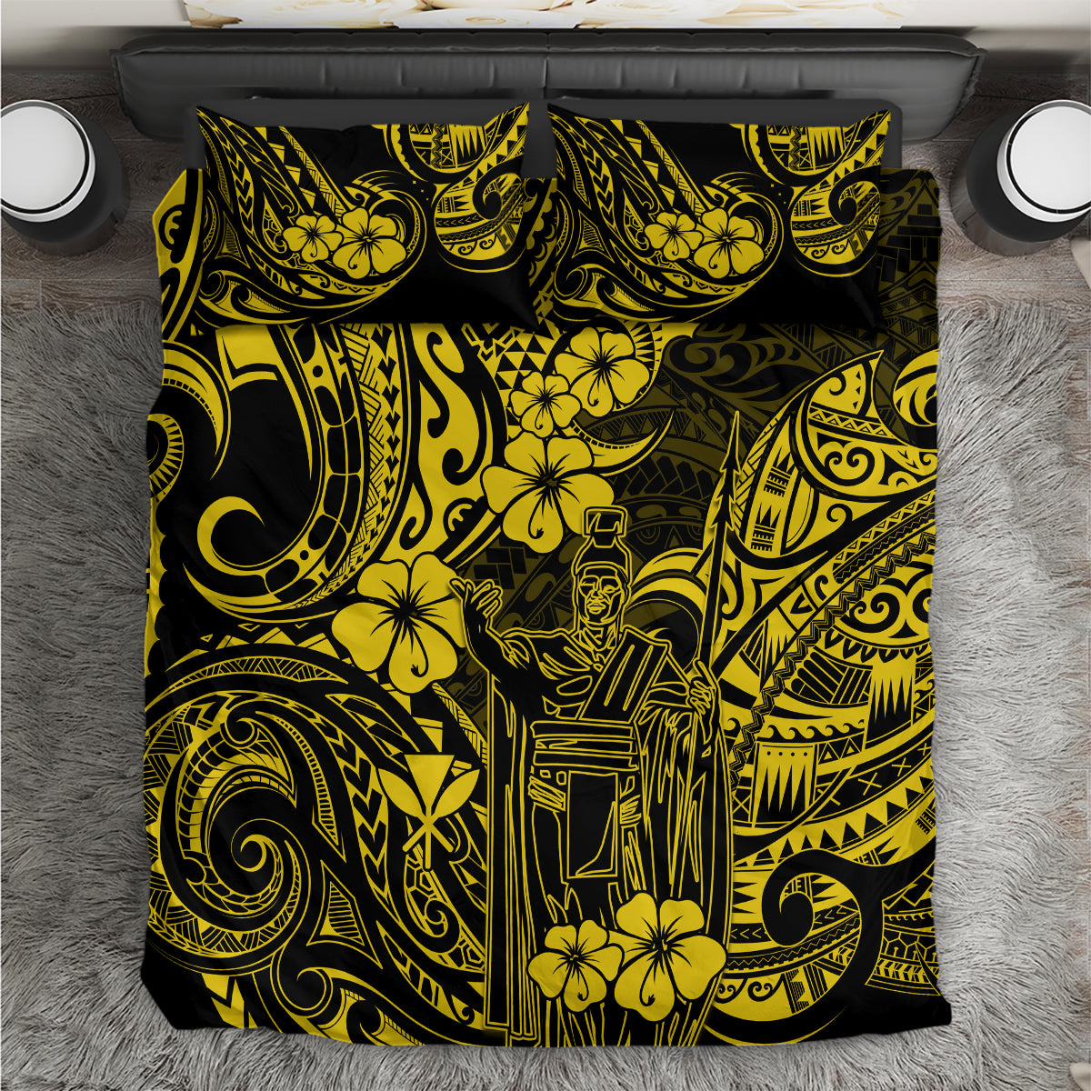 Hawaii King Kamehameha Bedding Set Polynesian Pattern Yellow Version - Wonder Print Shop