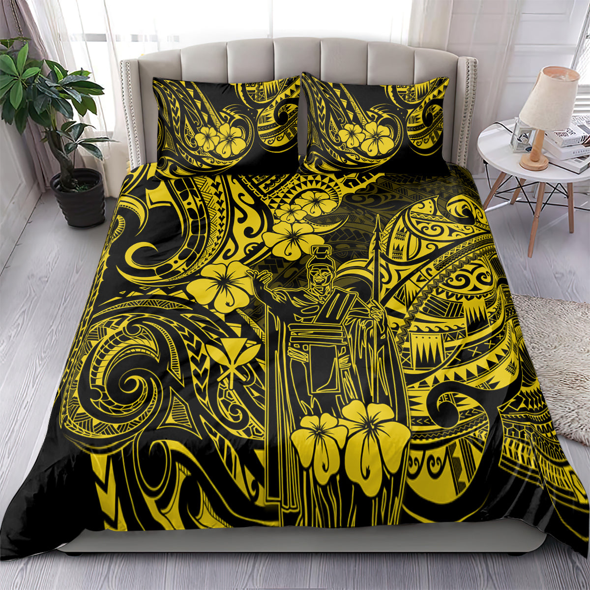 Hawaii King Kamehameha Bedding Set Polynesian Pattern Yellow Version - Wonder Print Shop