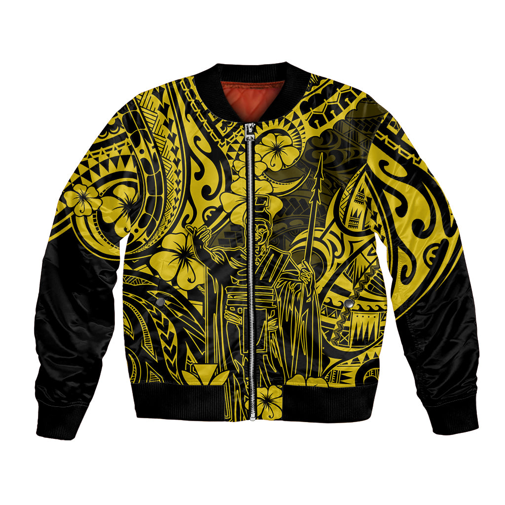 Hawaii King Kamehameha Bomber Jacket Polynesian Pattern Yellow Version - Wonder Print Shop