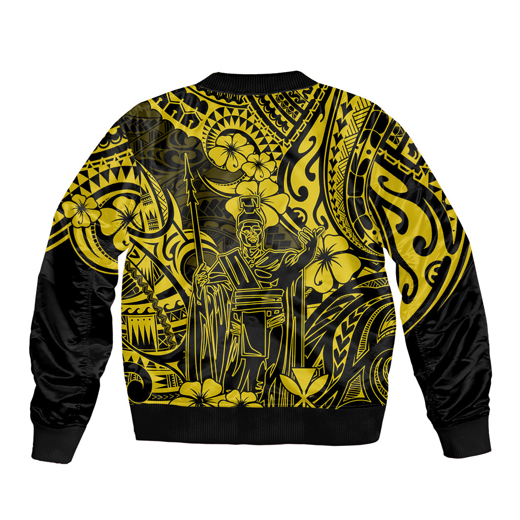 Hawaii King Kamehameha Bomber Jacket Polynesian Pattern Yellow Version - Wonder Print Shop