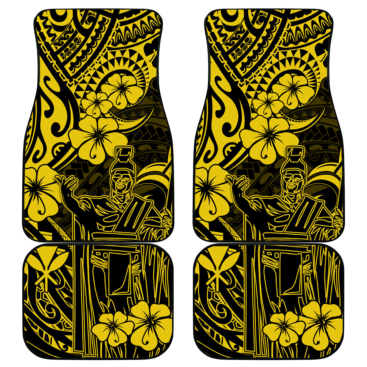 Hawaii King Kamehameha Car Mats Polynesian Pattern Yellow Version - Wonder Print Shop