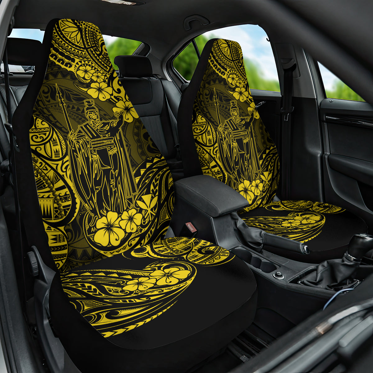 Hawaii King Kamehameha Car Seat Cover Polynesian Pattern Yellow Version - Wonder Print Shop