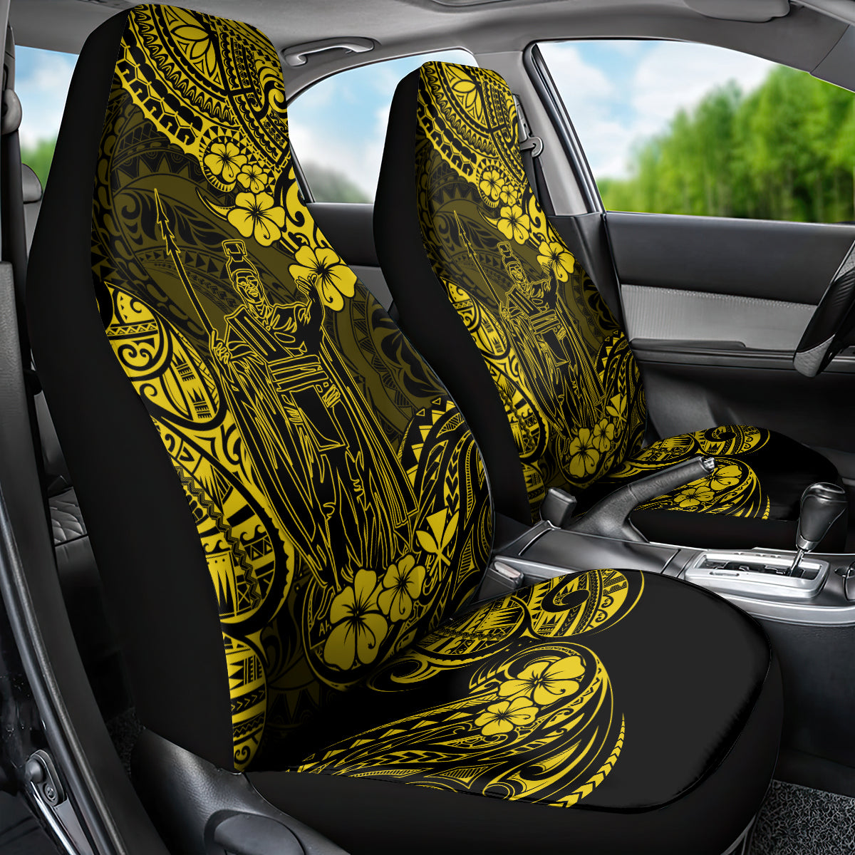 Hawaii King Kamehameha Car Seat Cover Polynesian Pattern Yellow Version - Wonder Print Shop
