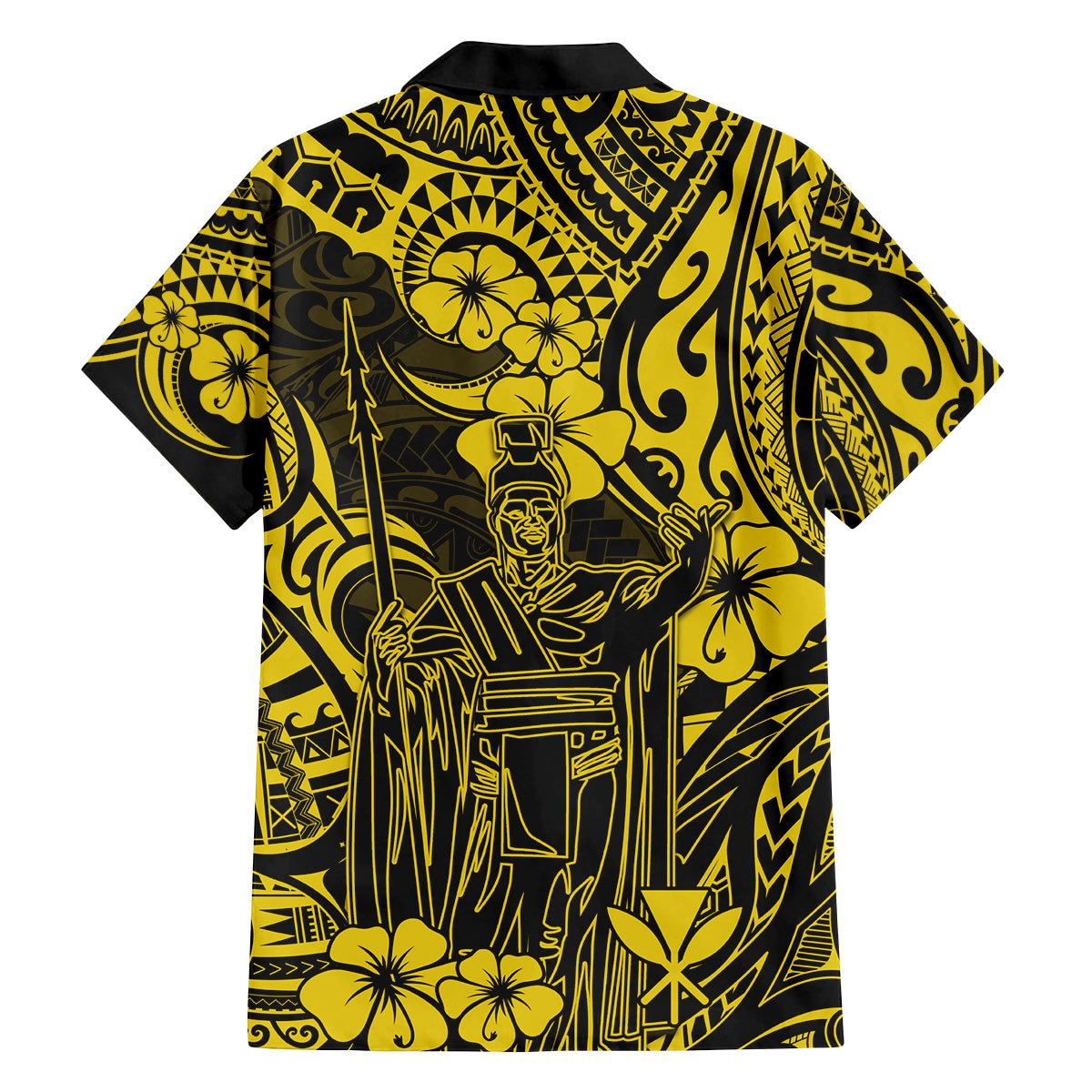 Hawaii King Kamehameha Family Matching Long Sleeve Bodycon Dress and Hawaiian Shirt Polynesian Pattern Yellow Version - Wonder Print Shop