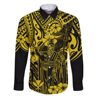 Hawaii King Kamehameha Family Matching Long Sleeve Bodycon Dress and Hawaiian Shirt Polynesian Pattern Yellow Version - Wonder Print Shop