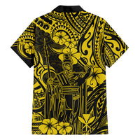 Hawaii King Kamehameha Family Matching Off Shoulder Short Dress and Hawaiian Shirt Polynesian Pattern Yellow Version - Wonder Print Shop