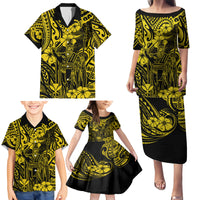 Hawaii King Kamehameha Family Matching Puletasi Dress and Hawaiian Shirt Polynesian Pattern Yellow Version - Wonder Print Shop