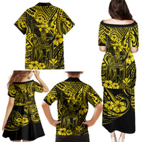 Hawaii King Kamehameha Family Matching Puletasi Dress and Hawaiian Shirt Polynesian Pattern Yellow Version - Wonder Print Shop
