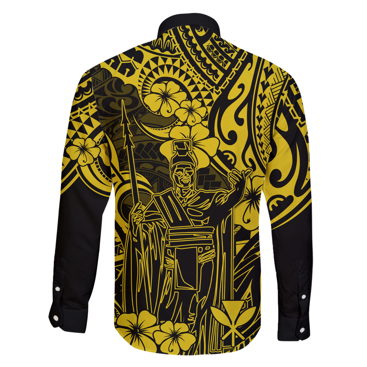 Hawaii King Kamehameha Family Matching Short Sleeve Bodycon Dress and Hawaiian Shirt Polynesian Pattern Yellow Version - Wonder Print Shop