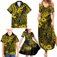 Hawaii King Kamehameha Family Matching Summer Maxi Dress and Hawaiian Shirt Polynesian Pattern Yellow Version - Wonder Print Shop