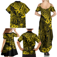 Hawaii King Kamehameha Family Matching Summer Maxi Dress and Hawaiian Shirt Polynesian Pattern Yellow Version - Wonder Print Shop