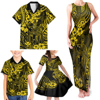 Hawaii King Kamehameha Family Matching Tank Maxi Dress and Hawaiian Shirt Polynesian Pattern Yellow Version - Wonder Print Shop