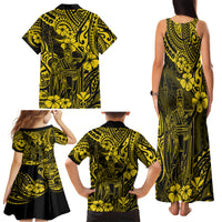Hawaii King Kamehameha Family Matching Tank Maxi Dress and Hawaiian Shirt Polynesian Pattern Yellow Version - Wonder Print Shop