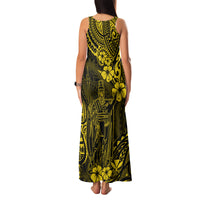 Hawaii King Kamehameha Family Matching Tank Maxi Dress and Hawaiian Shirt Polynesian Pattern Yellow Version - Wonder Print Shop