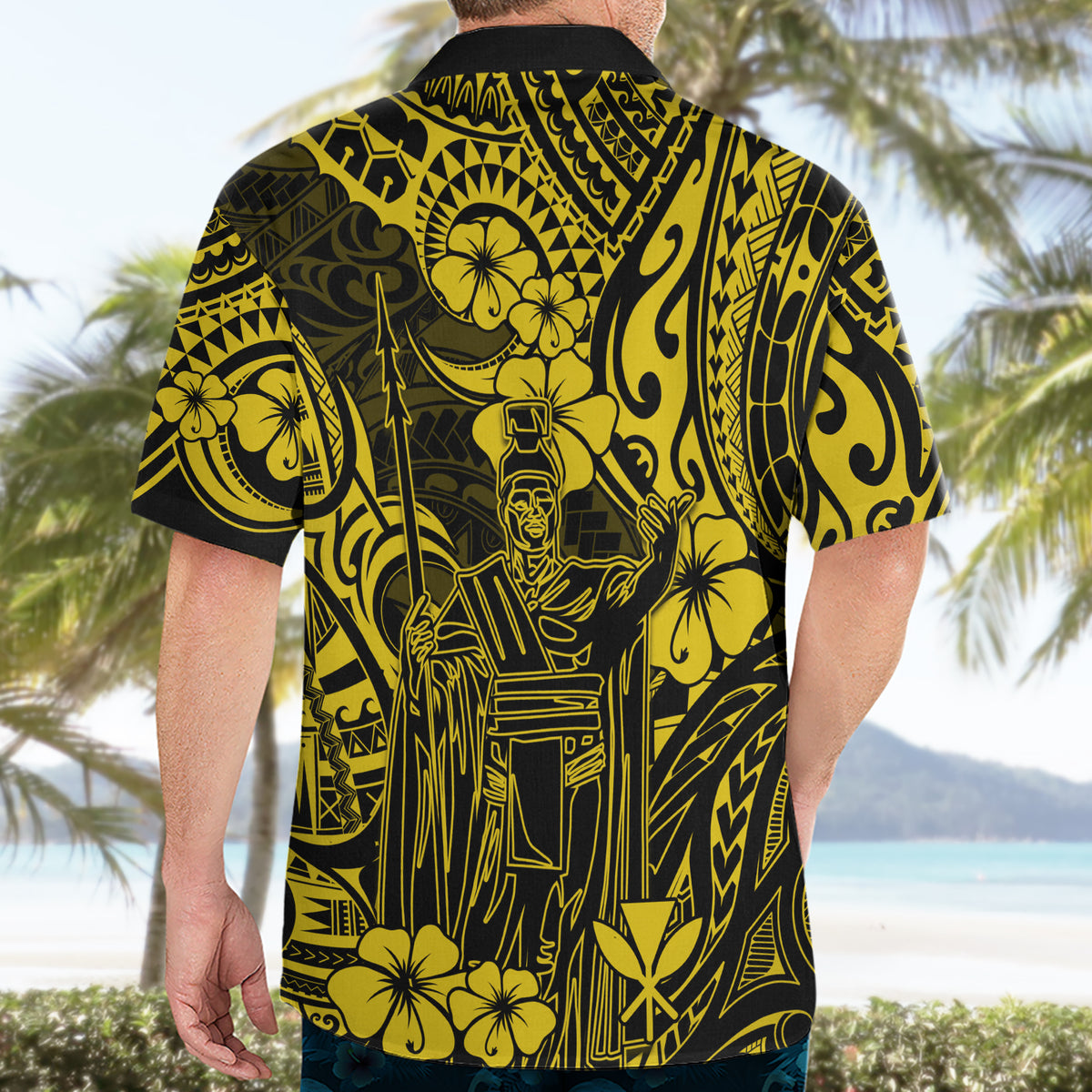 Hawaii King Kamehameha Hawaiian Shirt Polynesian Pattern Yellow Version - Wonder Print Shop