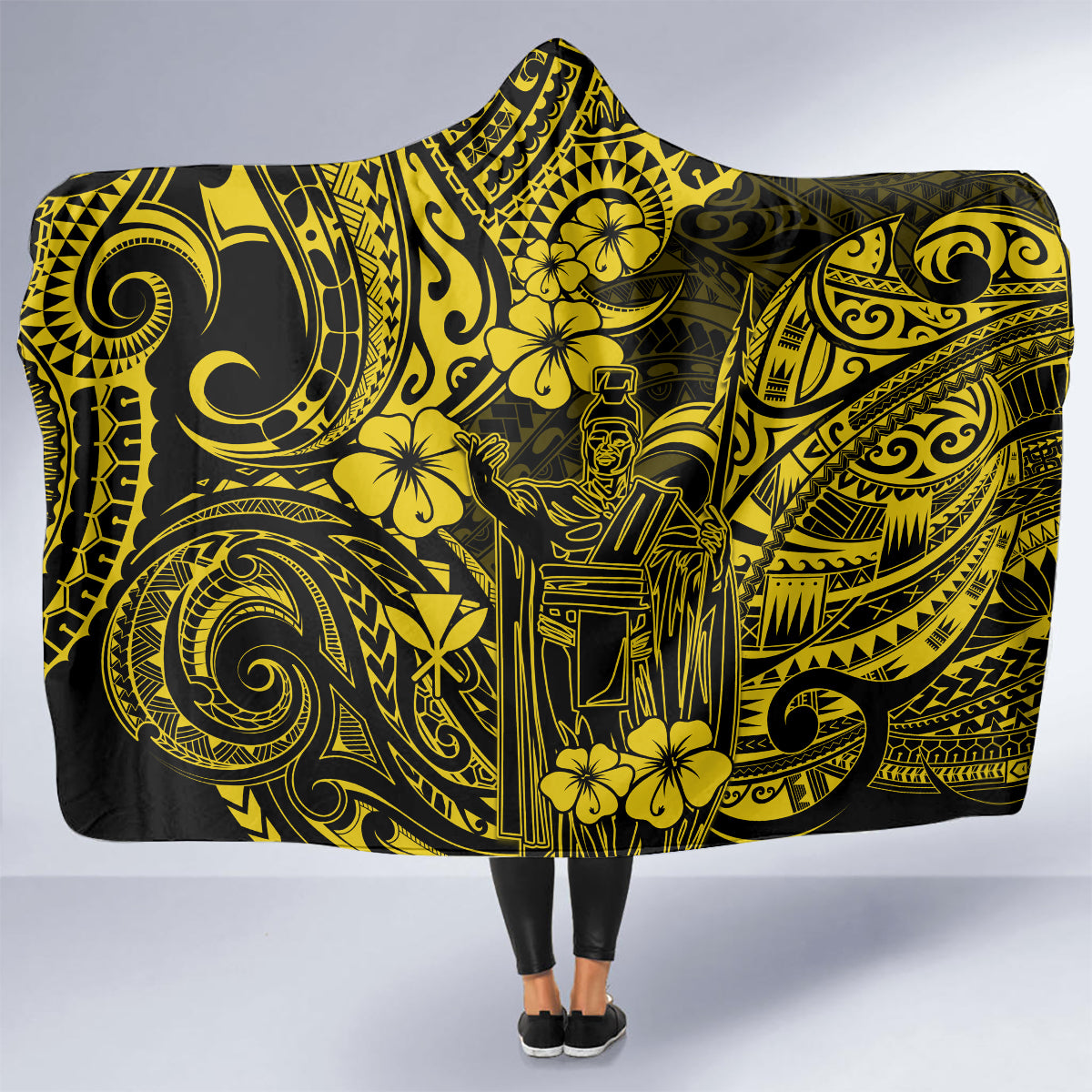 hawaii-king-kamehameha-hooded-blanket-polynesian-pattern-yellow-version