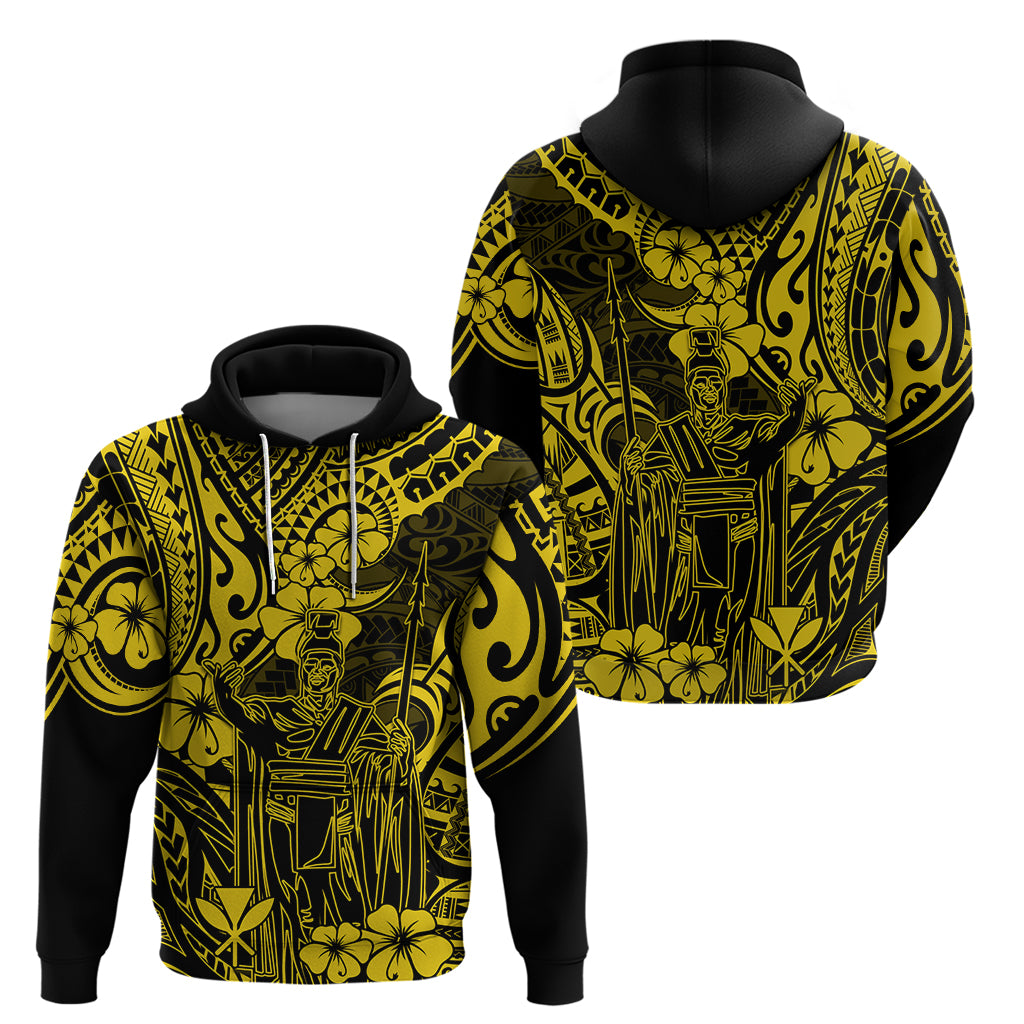 Hawaii King Kamehameha Hoodie Polynesian Pattern Yellow Version - Wonder Print Shop