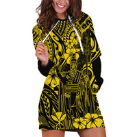 Hawaii King Kamehameha Hoodie Dress Polynesian Pattern Yellow Version - Wonder Print Shop