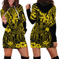Hawaii King Kamehameha Hoodie Dress Polynesian Pattern Yellow Version - Wonder Print Shop