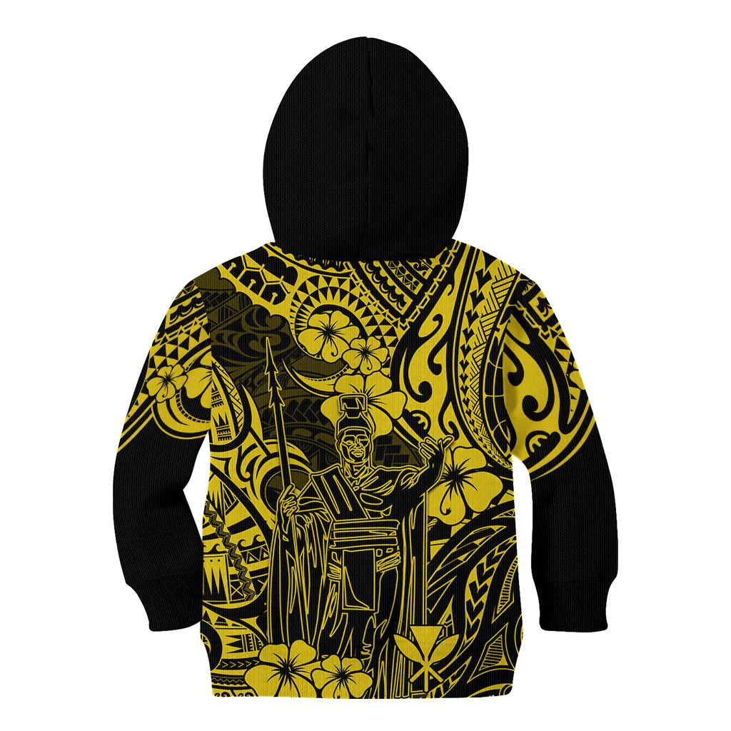 Hawaii King Kamehameha Kid Hoodie Polynesian Pattern Yellow Version - Wonder Print Shop