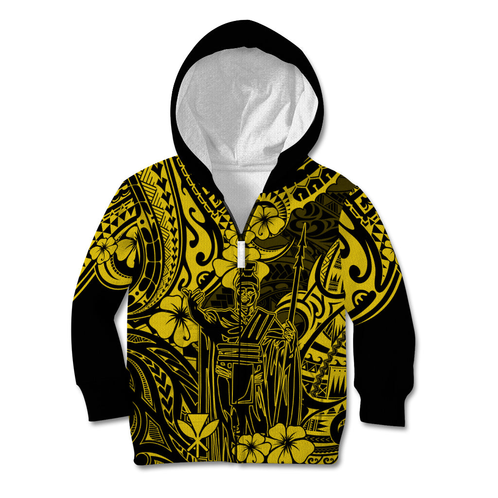 Hawaii King Kamehameha Kid Hoodie Polynesian Pattern Yellow Version - Wonder Print Shop