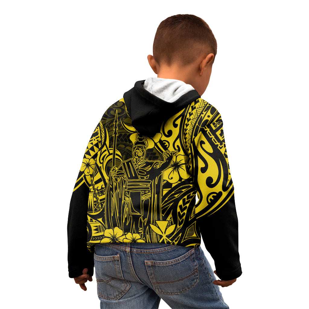 Hawaii King Kamehameha Kid Hoodie Polynesian Pattern Yellow Version - Wonder Print Shop