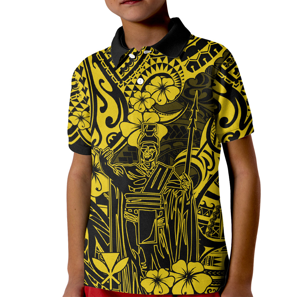Hawaii King Kamehameha Kid Polo Shirt Polynesian Pattern Yellow Version - Wonder Print Shop