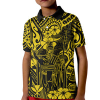 Hawaii King Kamehameha Kid Polo Shirt Polynesian Pattern Yellow Version - Wonder Print Shop