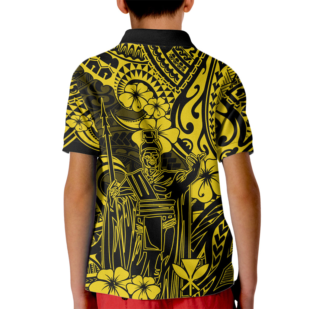 Hawaii King Kamehameha Kid Polo Shirt Polynesian Pattern Yellow Version - Wonder Print Shop