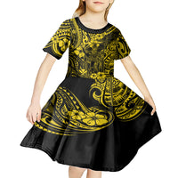 Hawaii King Kamehameha Kid Short Sleeve Dress Polynesian Pattern Yellow Version - Wonder Print Shop