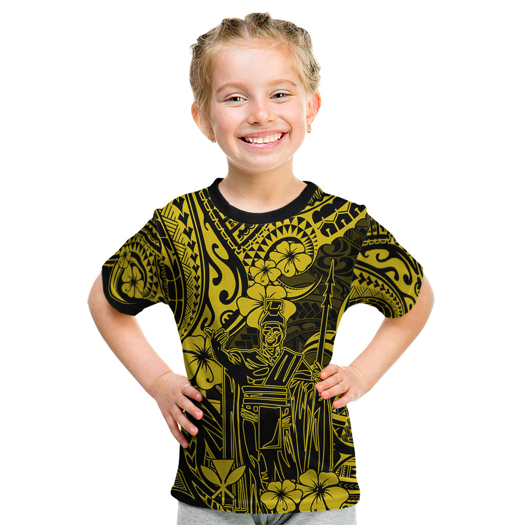 Hawaii King Kamehameha Kid T Shirt Polynesian Pattern Yellow Version - Wonder Print Shop
