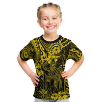 Hawaii King Kamehameha Kid T Shirt Polynesian Pattern Yellow Version - Wonder Print Shop