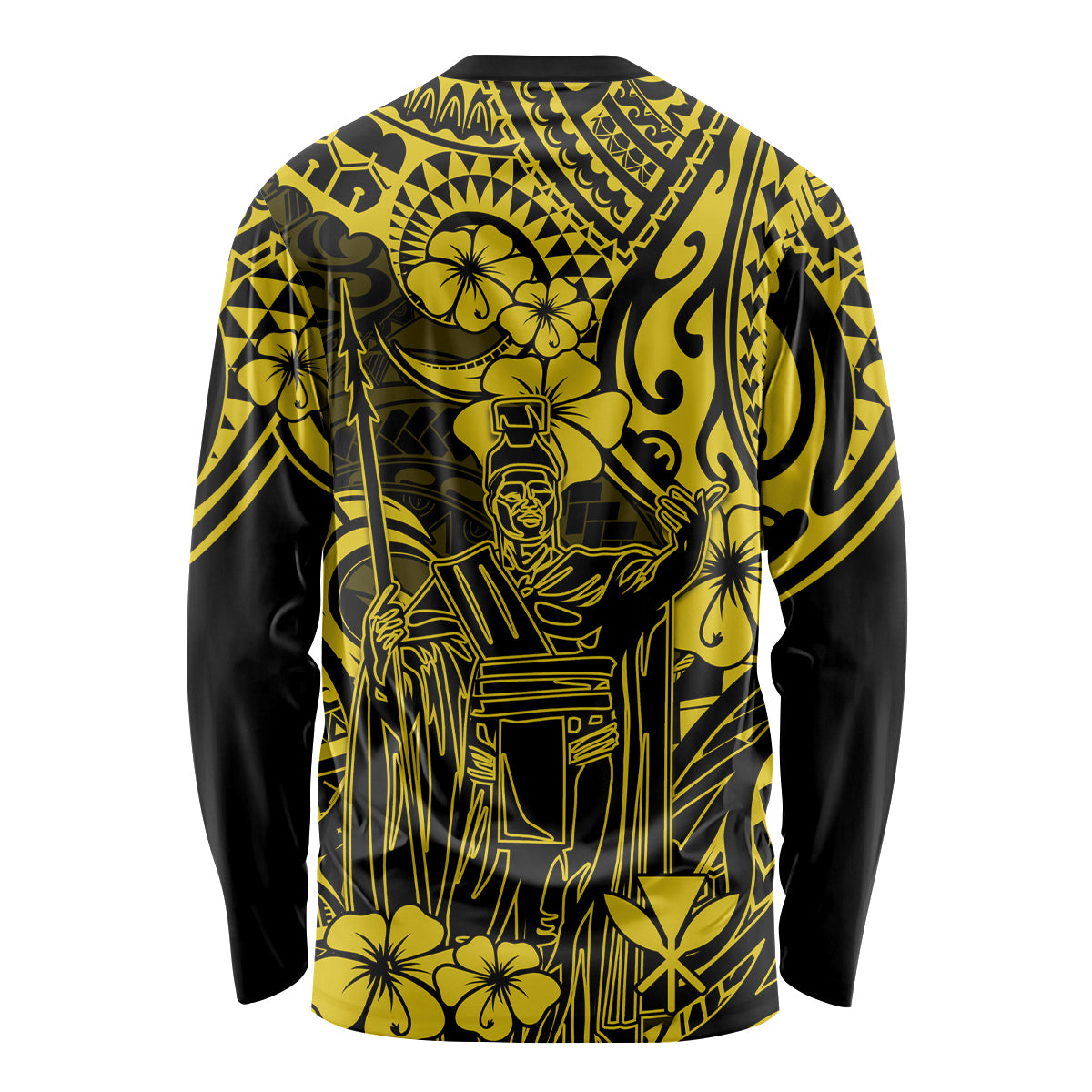 Hawaii King Kamehameha Long Sleeve Shirt Polynesian Pattern Yellow Version - Wonder Print Shop
