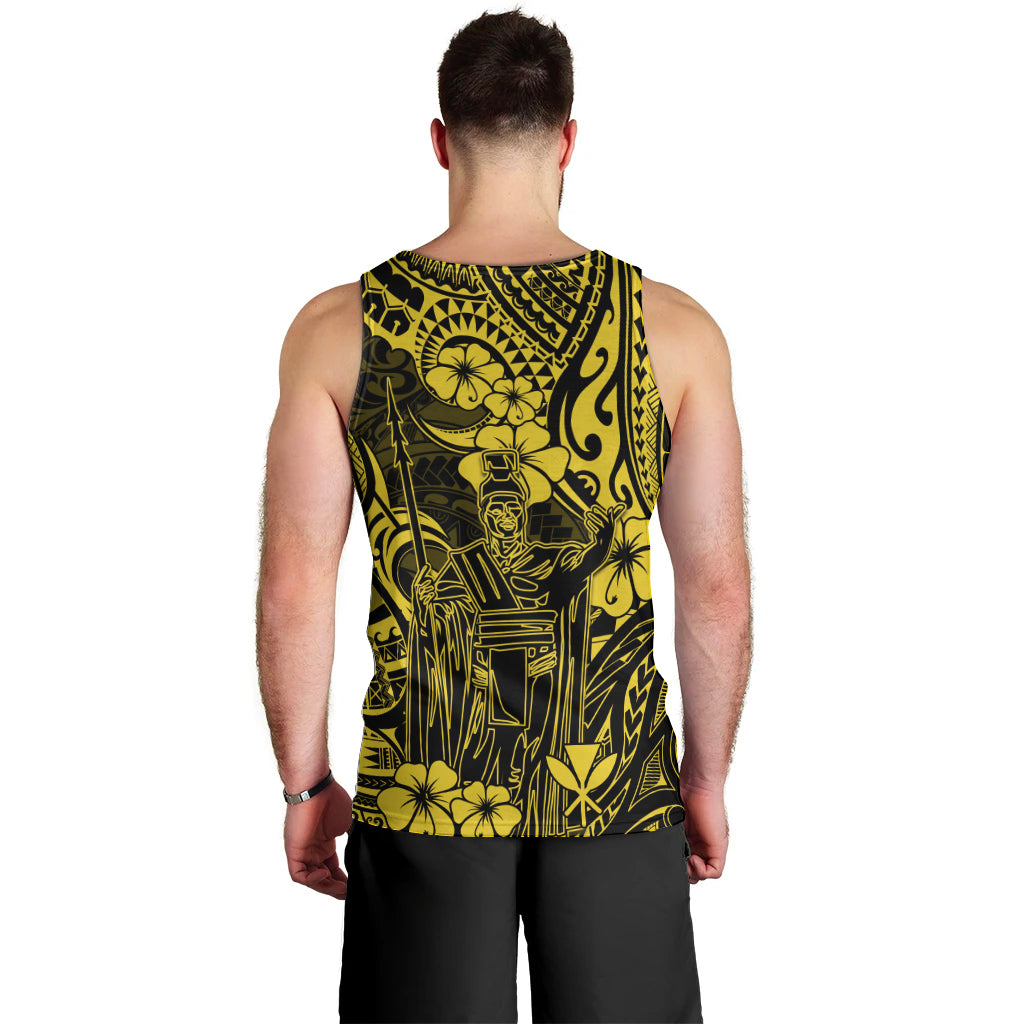 Hawaii King Kamehameha Men Tank Top Polynesian Pattern Yellow Version - Wonder Print Shop