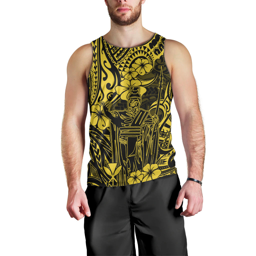 Hawaii King Kamehameha Men Tank Top Polynesian Pattern Yellow Version - Wonder Print Shop