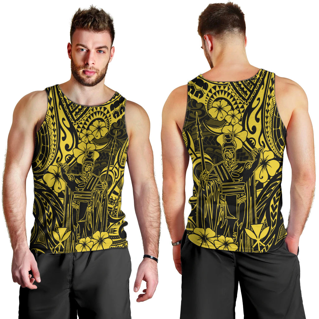 Hawaii King Kamehameha Men Tank Top Polynesian Pattern Yellow Version - Wonder Print Shop