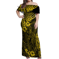 Hawaii King Kamehameha Off Shoulder Maxi Dress Polynesian Pattern Yellow Version - Wonder Print Shop