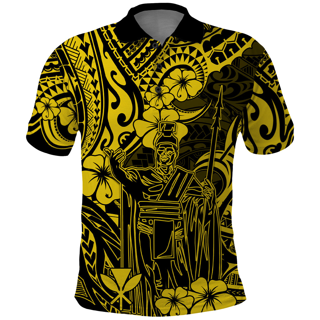 Hawaii King Kamehameha Polo Shirt Polynesian Pattern Yellow Version - Wonder Print Shop