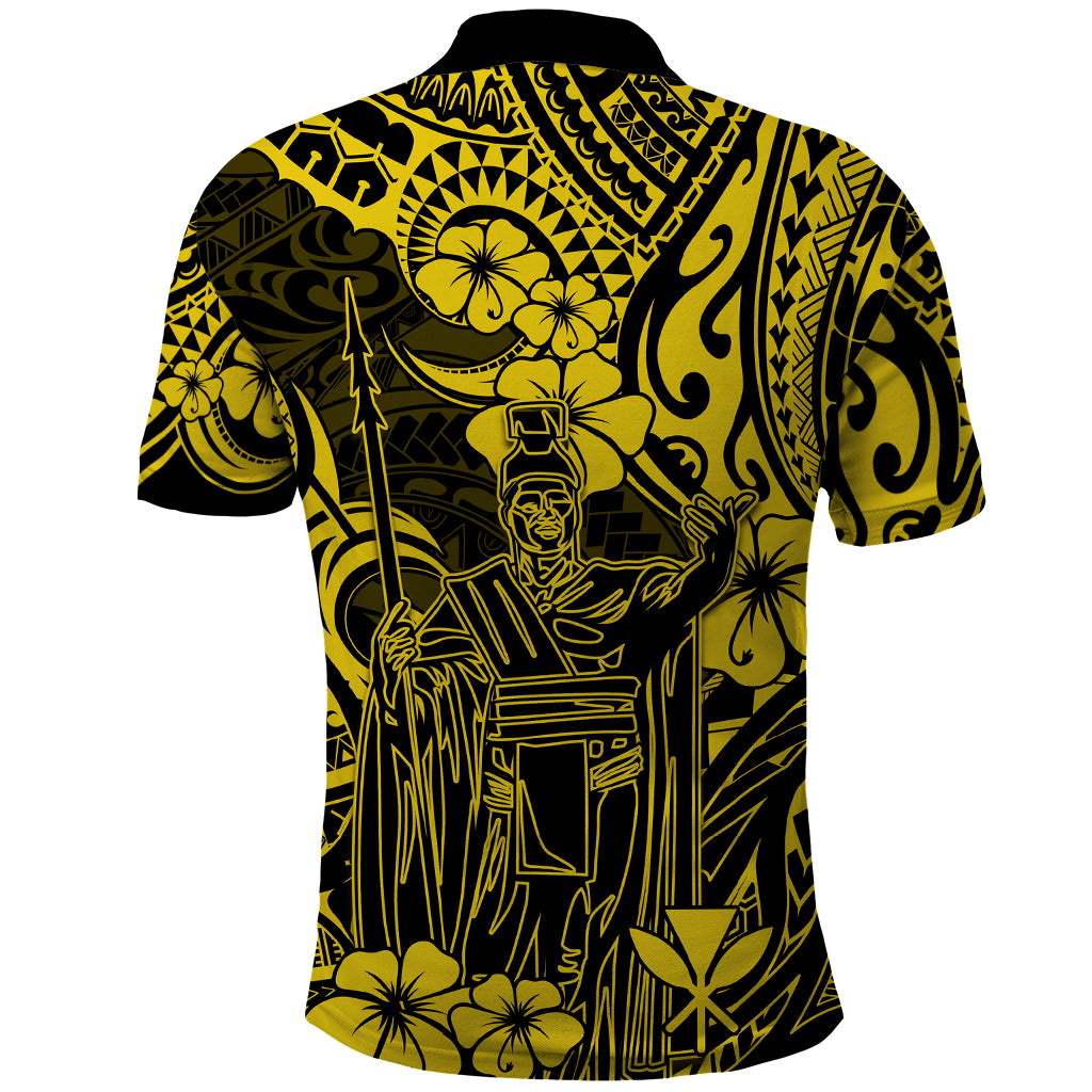 Hawaii King Kamehameha Polo Shirt Polynesian Pattern Yellow Version - Wonder Print Shop