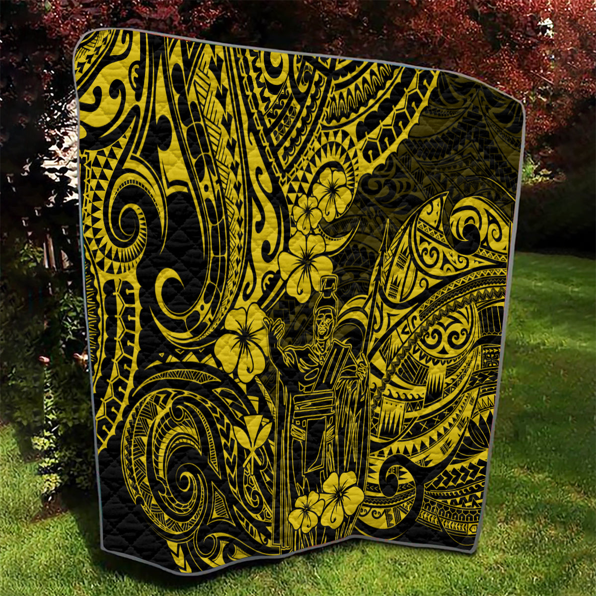Hawaii King Kamehameha Quilt Polynesian Pattern Yellow Version - Wonder Print Shop