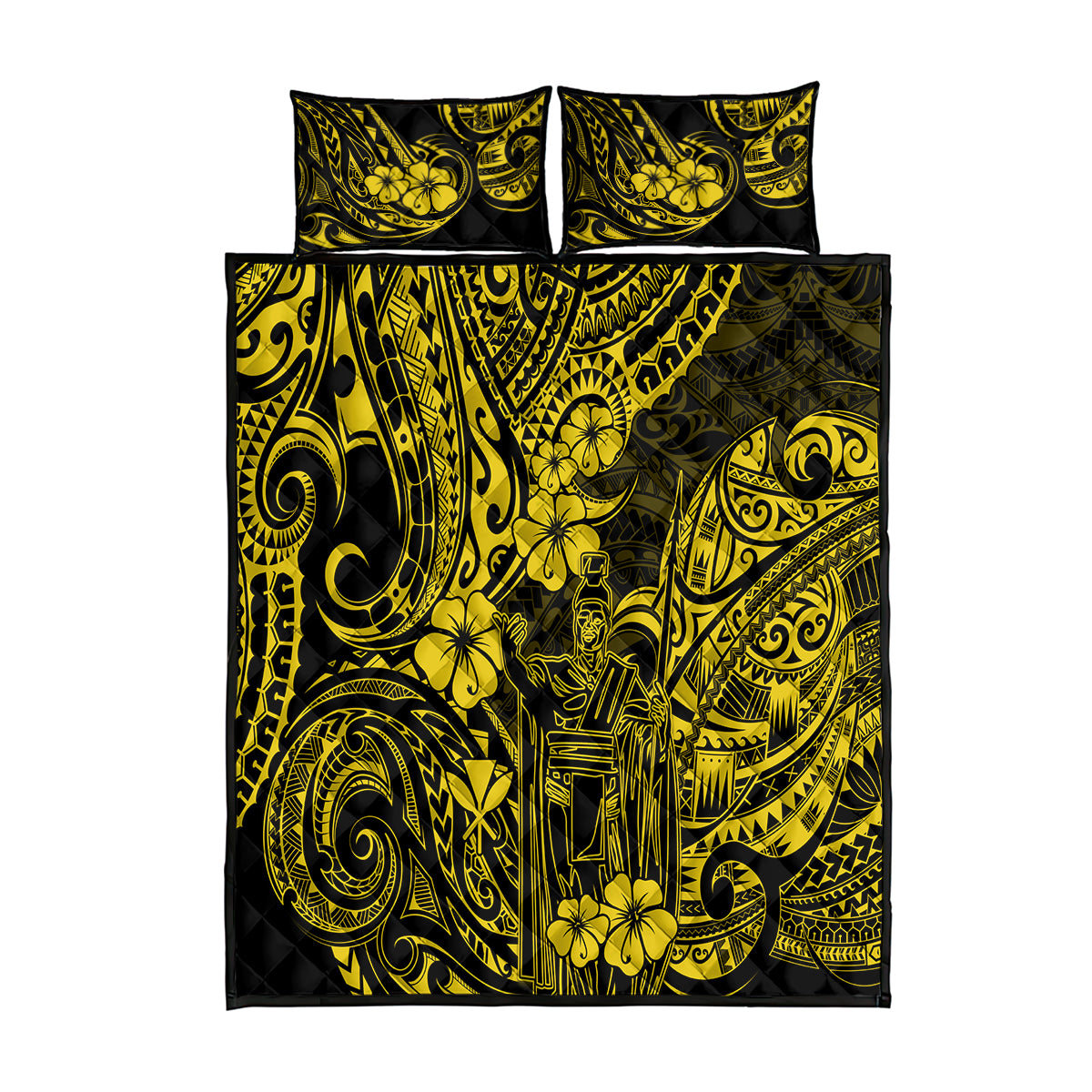 Hawaii King Kamehameha Quilt Bed Set Polynesian Pattern Yellow Version - Wonder Print Shop
