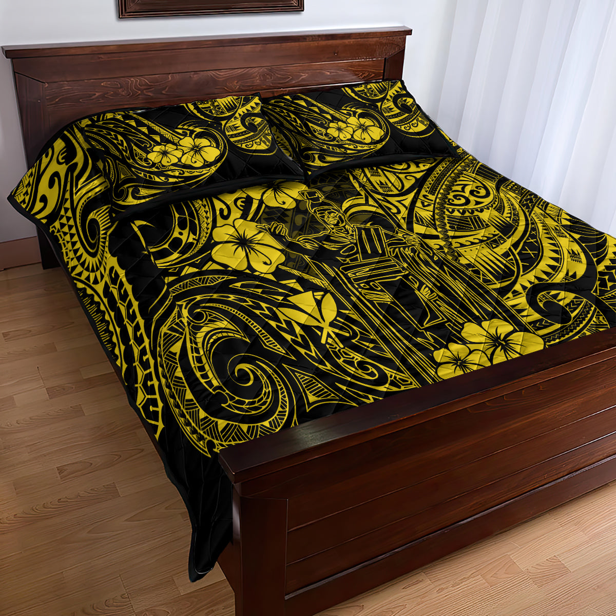 Hawaii King Kamehameha Quilt Bed Set Polynesian Pattern Yellow Version - Wonder Print Shop