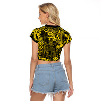 Hawaii King Kamehameha Raglan Cropped T Shirt Polynesian Pattern Yellow Version - Wonder Print Shop