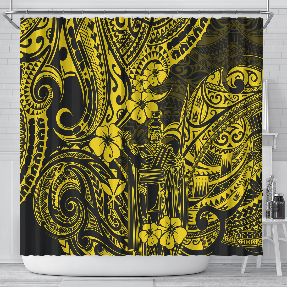 hawaii-king-kamehameha-shower-curtain-polynesian-pattern-yellow-version
