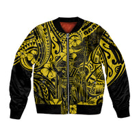 Hawaii King Kamehameha Sleeve Zip Bomber Jacket Polynesian Pattern Yellow Version - Wonder Print Shop