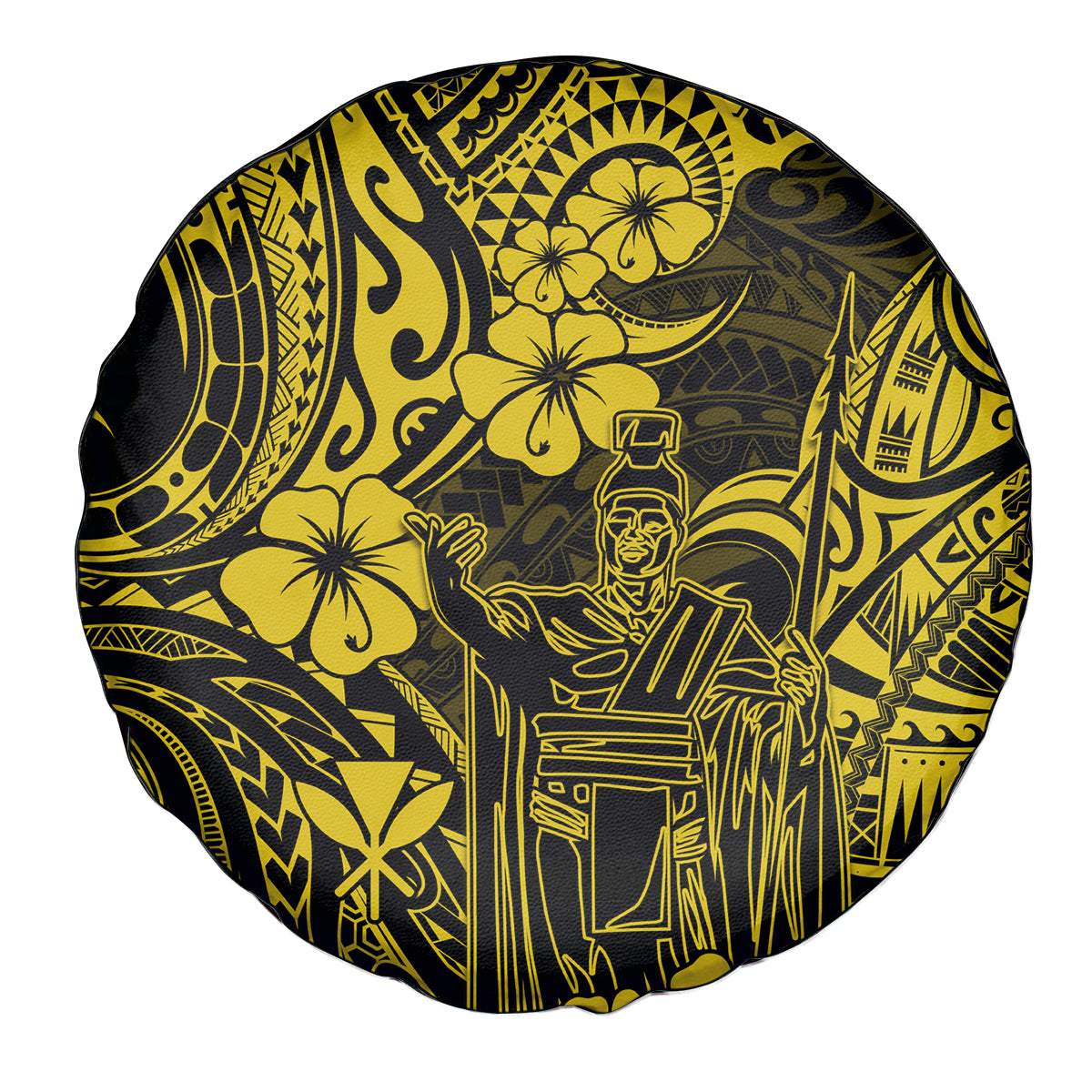 Hawaii King Kamehameha Spare Tire Cover Polynesian Pattern Yellow Version - Wonder Print Shop