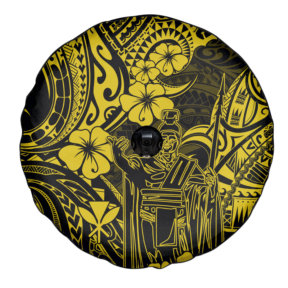 Hawaii King Kamehameha Spare Tire Cover Polynesian Pattern Yellow Version - Wonder Print Shop